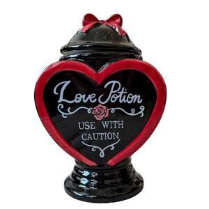 Midnight Spell Love Potion Cookie Jar Halloween Gothic Canister Black & Red NEW